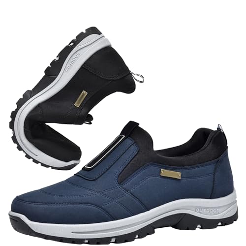 AZMAHT Slip On Sneaker Herren Wanderschuhe Herren rutschfest Trekkingschuhe Herren Niedrige Spitze Outdoor Schuhe Herren Wildleder Slipper Herrenschuhe Extra Weit,Blau,40.5 EU von AZMAHT