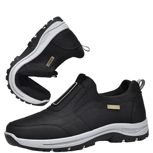 AZMAHT Slip On Sneaker Herren Wanderschuhe Herren rutschfest Trekkingschuhe Herren Niedrige Spitze Outdoor Schuhe Herren Wildleder Slipper Herrenschuhe Extra Weit,Schwarz,40.5 EU von AZMAHT