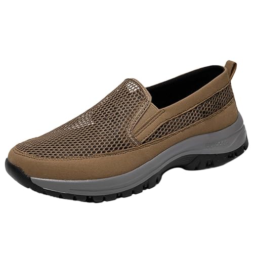 AZMAHT Slip On Walking Schuhe Herren Sommerschuhe zum reinschlüpfen Freizeit Atmungsaktive Fitness Turnschuhe Plattform Air Leichte Outdoor Walking Schuhe,Braun,42/260mm von AZMAHT