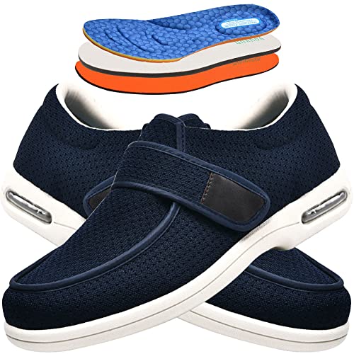 AZMAHT Turnschuhe mit Klettverschluss Herren Schuhe Herren Klettverschluss Wide Herren Slipper Valgus Senioren Hausschuhe Herren mit Klettverschluss,Blau,43 EU von AZMAHT