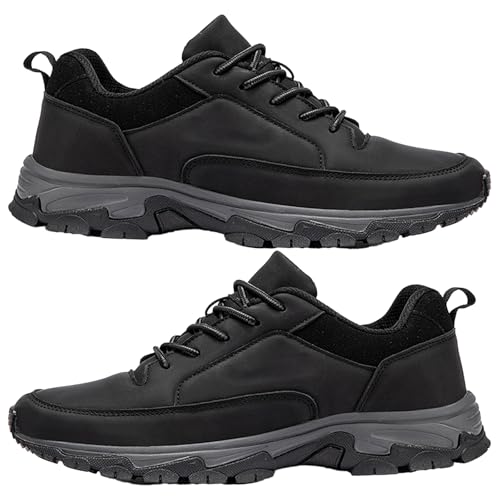 AZMAHT Herren Schuhe Winter Wanderschuhe Herren SchnüRen Trekking Wanderschuhe FüR Herren PU-Leder Outdoor Schuhe Herren Sneaker Sportschuhe FüR Herren Komfortabel,Schwarz,39 EU von AZMAHT