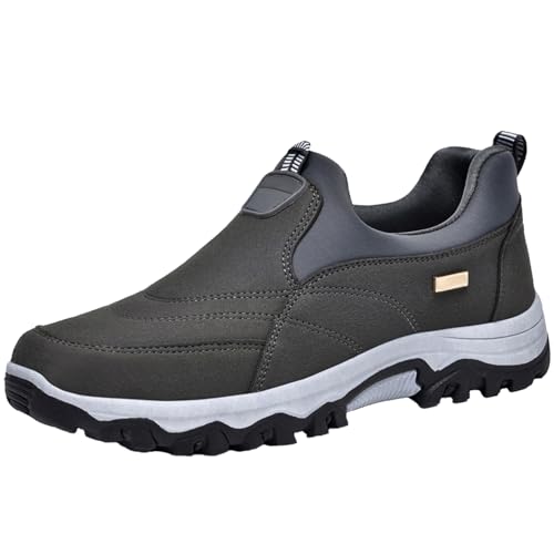 AZMAHT Herrenschuhe Extra Weit Wanderschuhe Herren rutschfest Trekkingschuhe Herren Niedrige Spitze Outdoor Schuhe Herren Leinwand Herrenschuhe Extra Weit Bequeme Schuhe,Grau,43 EU von AZMAHT