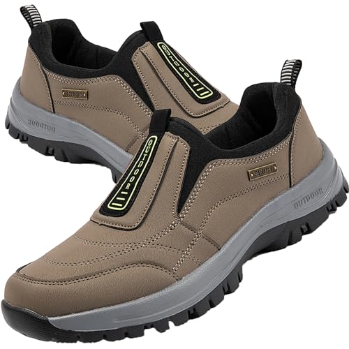 AZMAHT Wanderschuhe Leicht Atmungsaktiv Trail Running Schuhe Slip On Sneaker Herren Ohne Schnürsenkel Trekking Turnschuhe Outdoor Laufschuhe,Khaki,43/265mm von AZMAHT