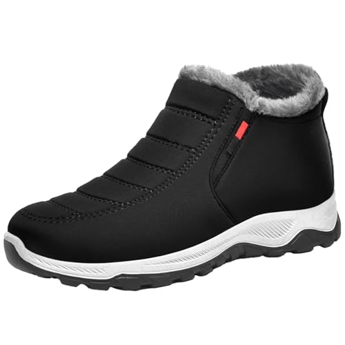AZMAHT Winterschuhe Herren Warm GefüTtert Schneestiefel Breite FüßE Kurzschaft Stiefel Flach Winter Outdoor Boots Bequem rutschfeste Winterstiefel Outdoor Schuhe Herren,Schwarz,41 EU von AZMAHT