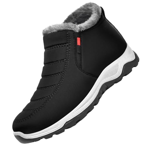 AZMAHT Winterschuhe Herren Warm GefüTtert Schneestiefel Breite FüßE Kurzschaft Stiefel Flach Winter Outdoor Boots Bequem rutschfeste Winterstiefel Schuhe Trekkingschuhe Herren,Schwarz,38.5 EU von AZMAHT
