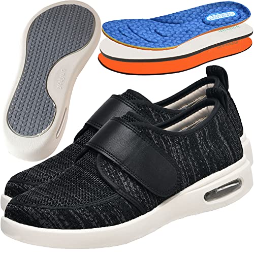 Diabetiker Schuhe Herren, Schuhe für Geschwollene Füße, Diabetiker Hausschuhe Herren, Senioren Schuhe mit Klettverschluss, Orthopädische Schuhe Herren,Black gray,43.5 EU von AZMAHT