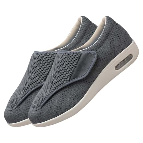 Herren Diabetiker Schuhe Herren Klettverschluss Schuhe Orthopädische Turnschuhe für Damen Diabetiker-Wanderschuhe Mesh Atmungsaktiv Sandals Air Cushion,Grau,45 EU von AZMAHT