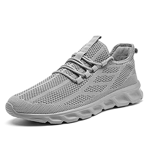 AZSDXS Herren Laufschuhe Leichte Wanderschuhe Mode Atmungsaktiv Joggen Athletic Sneakers Casual Atmungsaktiv Gym Tennis Fitness Sport Outdoor Schuhe, grau, 46 EU von AZSDXS