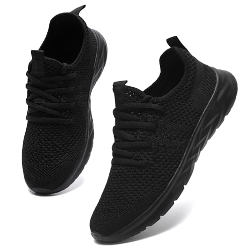 AZSDXS Leicht Turnschuhe Sportschuhe Damen Sneaker Atmungsaktive Hallenschuhe Sommer Schuhe Laufschuhe Outdoor für Fitness Tennis Jogging Bequem Straßenlaufschuhe Ganz Schwarz 42 von AZSDXS