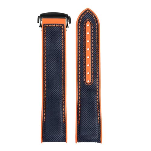 AZSHIW 20 mm 21 mm 22 mm Nylon-Gummi-Armband kompatibel mit Omega Seamaster Planet Ocean Herren-Faltschließe Armband Uhrenzubehör Silikonuhr(Blue orange black,20mm) von AZSHIW
