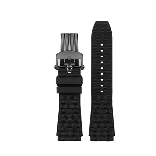 AZSHIW 22 mm 24 mm Kompatibel mit Breitling Super Chronomat B01 44 Uhrenarmband Kompatibel mit FKM-Fluorkautschukband AVENGER Herrenarmband Kautschukband(A-Black-Black-fold,22mm) von AZSHIW