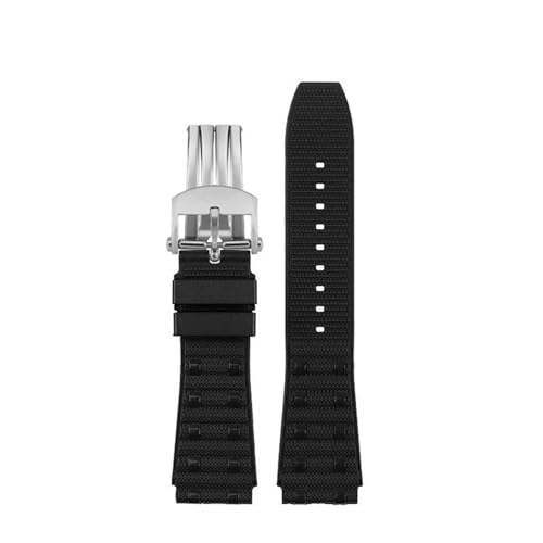 AZSHIW 22 mm 24 mm Kompatibel mit Breitling Super Chronomat B01 44 Uhrenarmband Kompatibel mit FKM-Fluorkautschukband AVENGER Herrenarmband Kautschukband(A-Black-Silver-fold,22mm) von AZSHIW