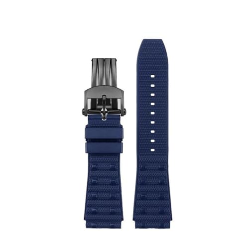 AZSHIW 22 mm 24 mm Kompatibel mit Breitling Super Chronomat B01 44 Uhrenarmband Kompatibel mit FKM-Fluorkautschukband AVENGER Herrenarmband Kautschukband(A-Blue-Black-fold,22mm) von AZSHIW