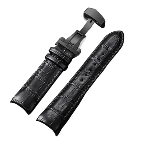 AZSHIW Armband kompatibel mit Tissot T035 627/407/617 Leder-Uhrenarmband 22 mm 23 mm 24 mm Schmetterlingsschnalle Herren Ersatz mit gebogenem Ende(Black-Black,23mm) von AZSHIW