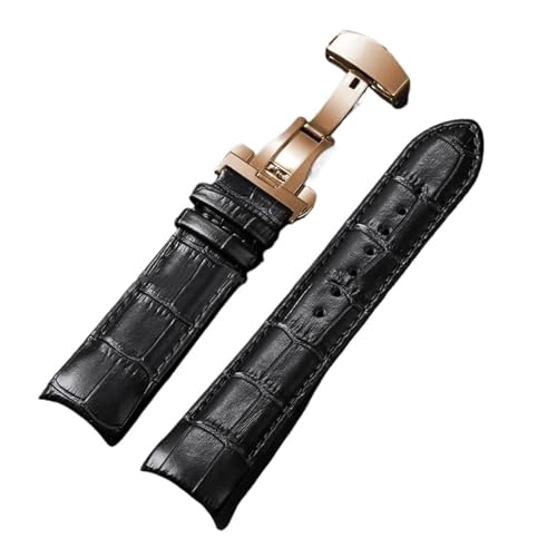 AZSHIW Armband kompatibel mit Tissot T035 627/407/617 Leder-Uhrenarmband 22 mm 23 mm 24 mm Schmetterlingsschnalle Herren Ersatz mit gebogenem Ende(Black-RoseGold,22mm) von AZSHIW
