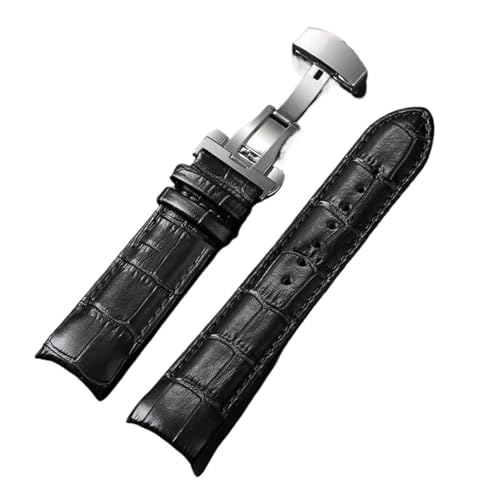 AZSHIW Armband kompatibel mit Tissot T035 627/407/617 Leder-Uhrenarmband 22 mm 23 mm 24 mm Schmetterlingsschnalle Herren Ersatz mit gebogenem Ende(Black-Silver,22mm) von AZSHIW