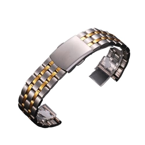 AZSHIW Edelstahl-Uhrenarmband, Universal-Armband, Faltschließe, kompatibel mit Damen-Armband, 18 mm, 20 mm, 22 mm, Uhrengürtel-Zubehör(5 Flat Silver Gold,18mm) von AZSHIW