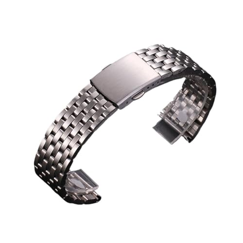 AZSHIW Edelstahl-Uhrenarmband, Universal-Armband, Faltschließe, kompatibel mit Damen-Armband, 18 mm, 20 mm, 22 mm, Uhrengürtel-Zubehör(7 Flat Silver,22mm) von AZSHIW