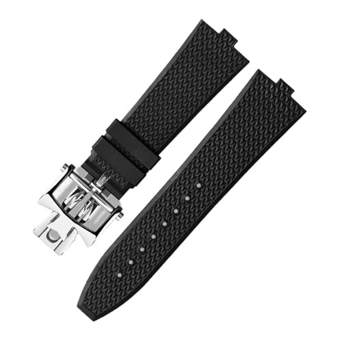 AZSHIW FKM-Fluorkautschuk-Armband, kompatibel mit Vacheron Constantin 4500V 5500V 7900 Uhrenarmband, VC-konvexe Öffnung, 7 mm, Armbanduhrenband(BK SR fold) von AZSHIW