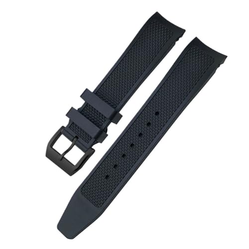 AZSHIW Gebogenes Gummi-Silikon-Uhrenarmband, kompatibel mit IWC-Armbändern in Schwarz und Blau, Taucher-Sportuhrenarmband(Black-Black,19mm) von AZSHIW