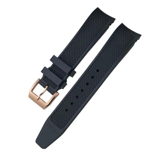 AZSHIW Gebogenes Gummi-Silikon-Uhrenarmband, kompatibel mit IWC-Armbändern in Schwarz und Blau, Taucher-Sportuhrenarmband(Black-Rose,20mm) von AZSHIW