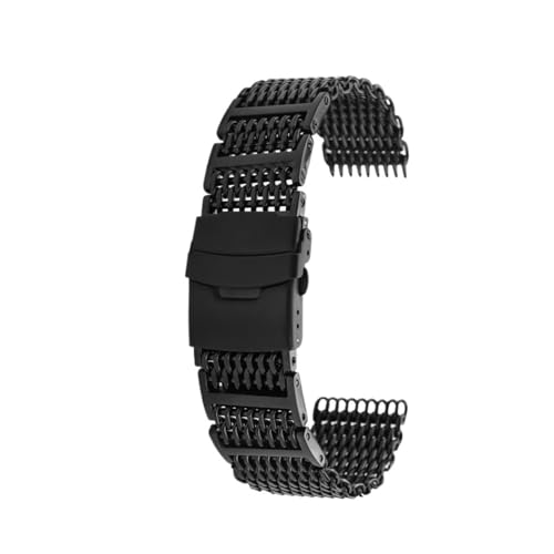 AZSHIW Kompatibel mit 20 mm 22 mm Edelstahl Dive Shark Mesh Milanese Mesh Uhrenarmband Weaving Uhrenarmband Kompatibel mit Armani AR2447 Kompatibel mit Casio EFR-303 Armband(G29-02 Black,20mm width) von AZSHIW