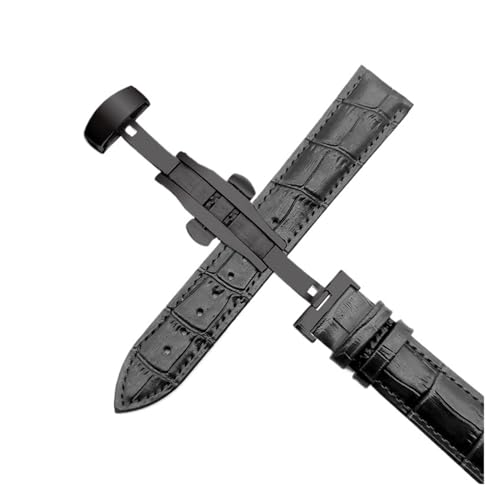 AZSHIW Kompatibel mit Business Casual Schwarz Braun Kalbsleder Uhrenarmband Schmetterlingsschnalle Krokodilmuster Armband 18 20 22 24 mm(Black Black,21mm) von AZSHIW