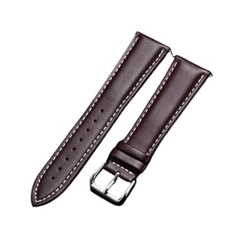 AZSHIW Kompatibel mit Business Soft Watchband Lederband Kalbsleder Herren Damen Uhrenarmband Uhrenzubehör Armband 16mm 18mm 20mm 22mm 24mm(Brown White Line,24mm) von AZSHIW