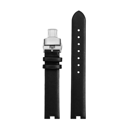 AZSHIW Kompatibel mit Gu-cci Uhrenarmband Damen YA141404 YA141501 YA1412 GC Rindsleder Uhrenarmband Kalbsleder Armband 12x4mm 14x4mm 14x5mm Mit Werkzeug(Black-silver B,12x4mm) von AZSHIW