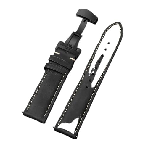 AZSHIW Kompatibel mit Omega 14/16/18/20/22/24 mm Handgelenk-Schnellverschlussarmband, kompatibel mit Vintage-Leder-Uhrenarmbändern mit Schmetterlingsschnallen(Black-Black,16mm) von AZSHIW