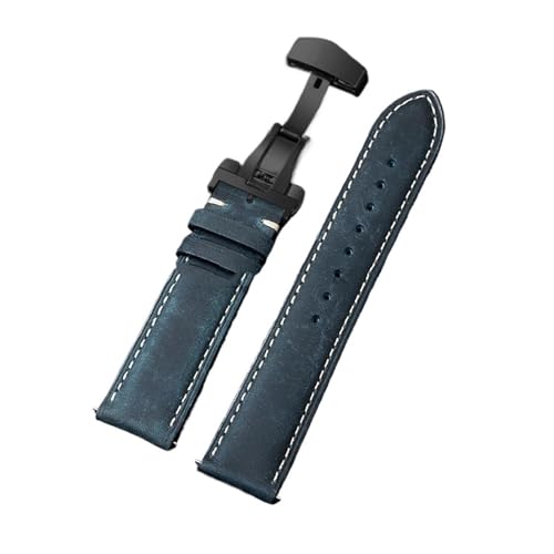 AZSHIW Kompatibel mit Omega 14/16/18/20/22/24 mm Handgelenk-Schnellverschlussarmband, kompatibel mit Vintage-Leder-Uhrenarmbändern mit Schmetterlingsschnallen(Blue-Black,18mm) von AZSHIW