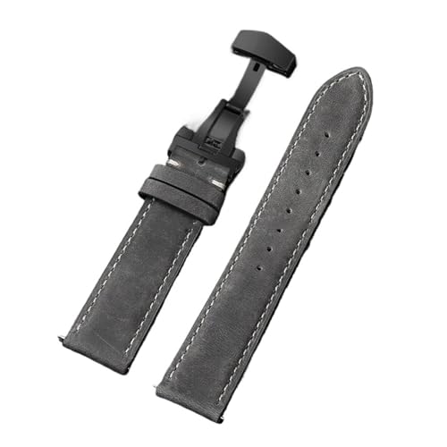 AZSHIW Kompatibel mit Omega 14/16/18/20/22/24 mm Handgelenk-Schnellverschlussarmband, kompatibel mit Vintage-Leder-Uhrenarmbändern mit Schmetterlingsschnallen(Gray-Black,24mm) von AZSHIW