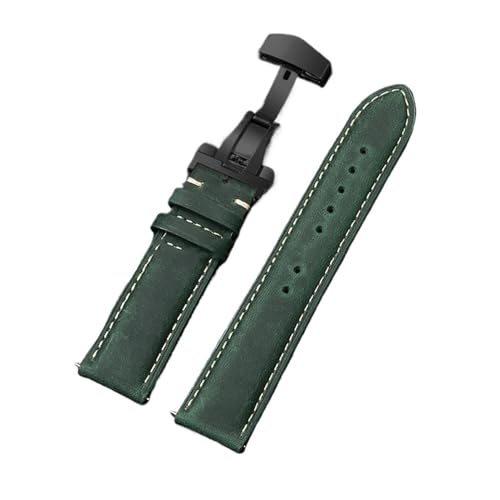 AZSHIW Kompatibel mit Omega 14/16/18/20/22/24 mm Handgelenk-Schnellverschlussarmband, kompatibel mit Vintage-Leder-Uhrenarmbändern mit Schmetterlingsschnallen(Green-Black,16mm) von AZSHIW