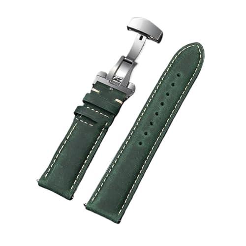 AZSHIW Kompatibel mit Omega 14/16/18/20/22/24 mm Handgelenk-Schnellverschlussarmband, kompatibel mit Vintage-Leder-Uhrenarmbändern mit Schmetterlingsschnallen(Green-Silver,18mm) von AZSHIW
