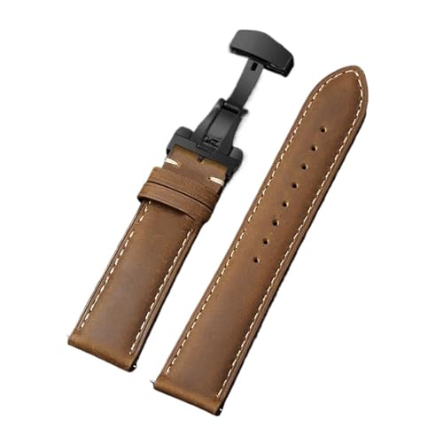 AZSHIW Kompatibel mit Omega 14/16/18/20/22/24 mm Handgelenk-Schnellverschlussarmband, kompatibel mit Vintage-Leder-Uhrenarmbändern mit Schmetterlingsschnallen(Yellow Brown-Black,18mm) von AZSHIW