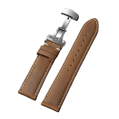 AZSHIW Kompatibel mit Omega 14/16/18/20/22/24 mm Handgelenk-Schnellverschlussarmband, kompatibel mit Vintage-Leder-Uhrenarmbändern mit Schmetterlingsschnallen(Yellow Brown-Silver,14mm) von AZSHIW