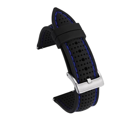 AZSHIW Kompatibel mit Uhrenarmband aus Silikonkautschuk, 20 mm, 22 mm, 24 mm, for Herren und Damen, Sport, wasserdicht, atmungsaktiv, Armband mit Schnellverschluss(Black Blue,20mm) von AZSHIW