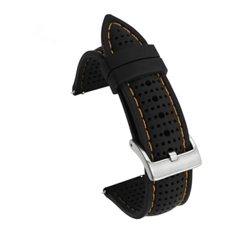 AZSHIW Kompatibel mit Uhrenarmband aus Silikonkautschuk, 20 mm, 22 mm, 24 mm, for Herren und Damen, Sport, wasserdicht, atmungsaktiv, Armband mit Schnellverschluss(Black Orange,22mm) von AZSHIW