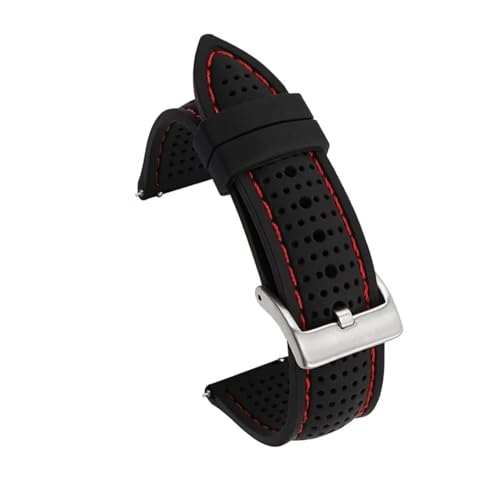 AZSHIW Kompatibel mit Uhrenarmband aus Silikonkautschuk, 20 mm, 22 mm, 24 mm, for Herren und Damen, Sport, wasserdicht, atmungsaktiv, Armband mit Schnellverschluss(Black Red,24mm) von AZSHIW