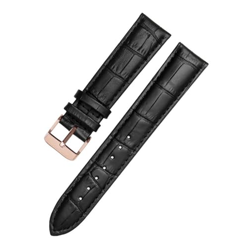 AZSHIW Kompatibel mit schwarzen Lederarmbändern in den Größen 12 mm, 14 mm, 15 mm, 16 mm, 18 mm, 19 mm, 20 mm, 21 mm, 22 mm, 24 mm.(Black rose gold,21mm) von AZSHIW