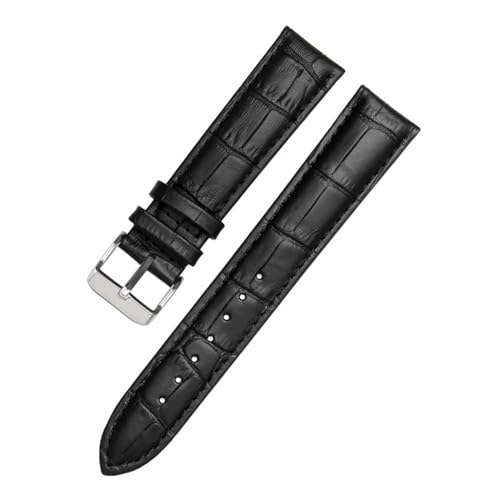 AZSHIW Kompatibel mit schwarzen Lederarmbändern in den Größen 12 mm, 14 mm, 15 mm, 16 mm, 18 mm, 19 mm, 20 mm, 21 mm, 22 mm, 24 mm.(Black silver,16mm) von AZSHIW