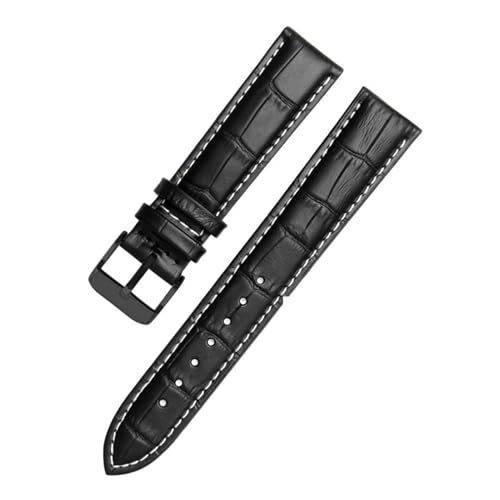 AZSHIW Kompatibel mit schwarzen Lederarmbändern in den Größen 12 mm, 14 mm, 15 mm, 16 mm, 18 mm, 19 mm, 20 mm, 21 mm, 22 mm, 24 mm.(BlackXwhite black,21mm) von AZSHIW