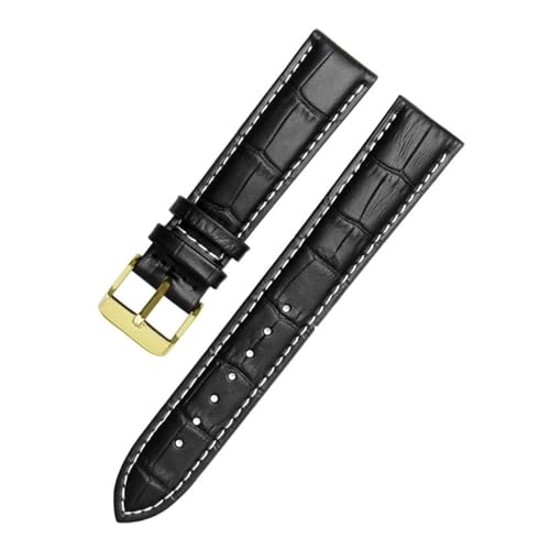 AZSHIW Kompatibel mit schwarzen Lederarmbändern in den Größen 12 mm, 14 mm, 15 mm, 16 mm, 18 mm, 19 mm, 20 mm, 21 mm, 22 mm, 24 mm.(BlackXwhite gold,16mm) von AZSHIW