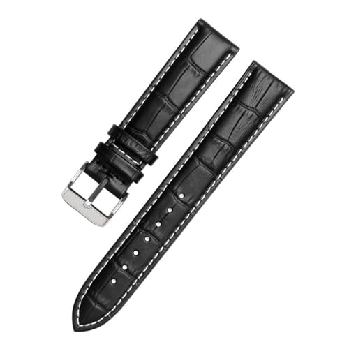 AZSHIW Kompatibel mit schwarzen Lederarmbändern in den Größen 12 mm, 14 mm, 15 mm, 16 mm, 18 mm, 19 mm, 20 mm, 21 mm, 22 mm, 24 mm.(BlackXwhite silver,12mm) von AZSHIW
