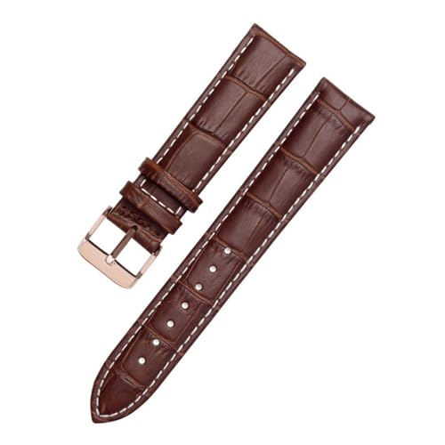 AZSHIW Kompatibel mit schwarzen Lederarmbändern in den Größen 12 mm, 14 mm, 15 mm, 16 mm, 18 mm, 19 mm, 20 mm, 21 mm, 22 mm, 24 mm.(BrownXwhite rosegold,23mm) von AZSHIW