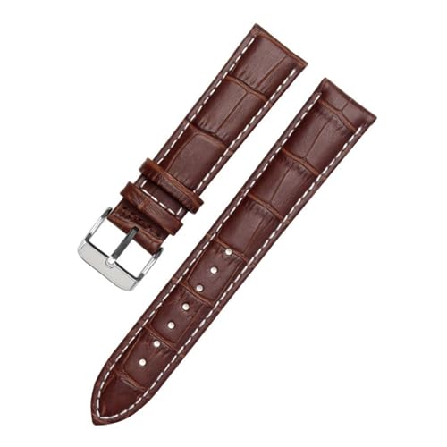 AZSHIW Kompatibel mit schwarzen Lederarmbändern in den Größen 12 mm, 14 mm, 15 mm, 16 mm, 18 mm, 19 mm, 20 mm, 21 mm, 22 mm, 24 mm.(BrownXwhite silver,19mm) von AZSHIW
