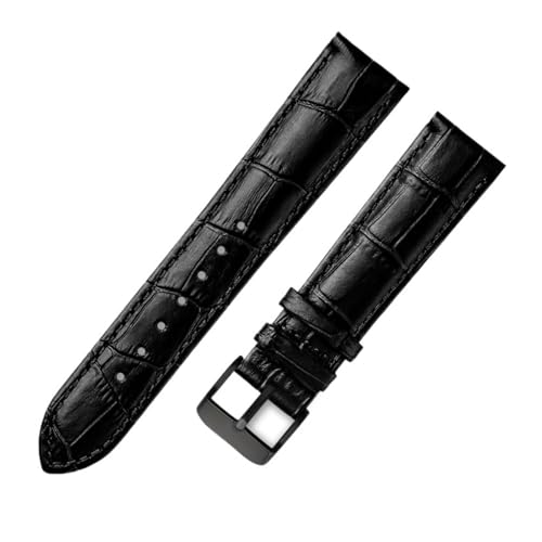 AZSHIW Lederarmband, universelles Lederarmband, kompatibel mit Citizen Tissot-Armband, 14 16 18 20 mm, 21 m, 22 mm, 23 mm(Black black buckle,20mm) von AZSHIW