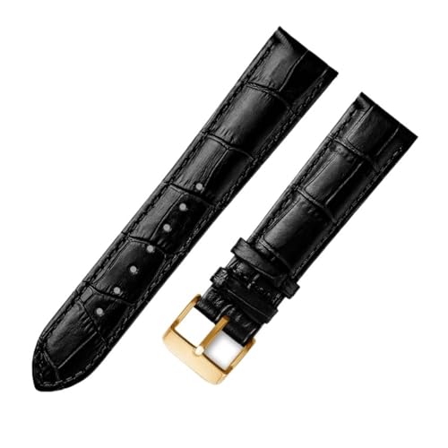 AZSHIW Lederarmband, universelles Lederarmband, kompatibel mit Citizen Tissot-Armband, 14 16 18 20 mm, 21 m, 22 mm, 23 mm(Black gold buckle,14mm) von AZSHIW