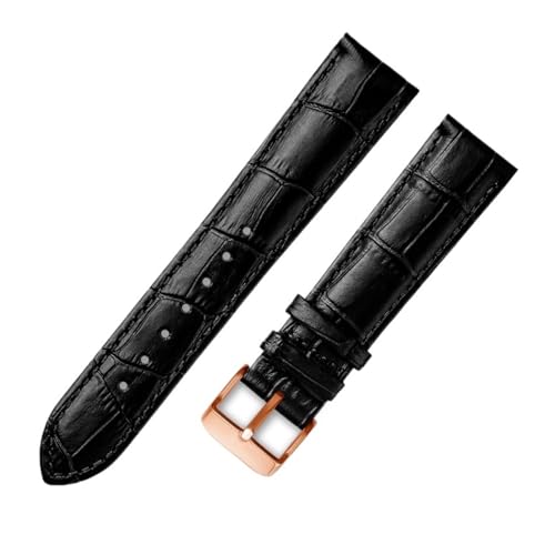 AZSHIW Lederarmband, universelles Lederarmband, kompatibel mit Citizen Tissot-Armband, 14 16 18 20 mm, 21 m, 22 mm, 23 mm(Black rose buckle,14mm) von AZSHIW
