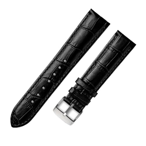 AZSHIW Lederarmband, universelles Lederarmband, kompatibel mit Citizen Tissot-Armband, 14 16 18 20 mm, 21 m, 22 mm, 23 mm(Black silver buckle,22mm) von AZSHIW